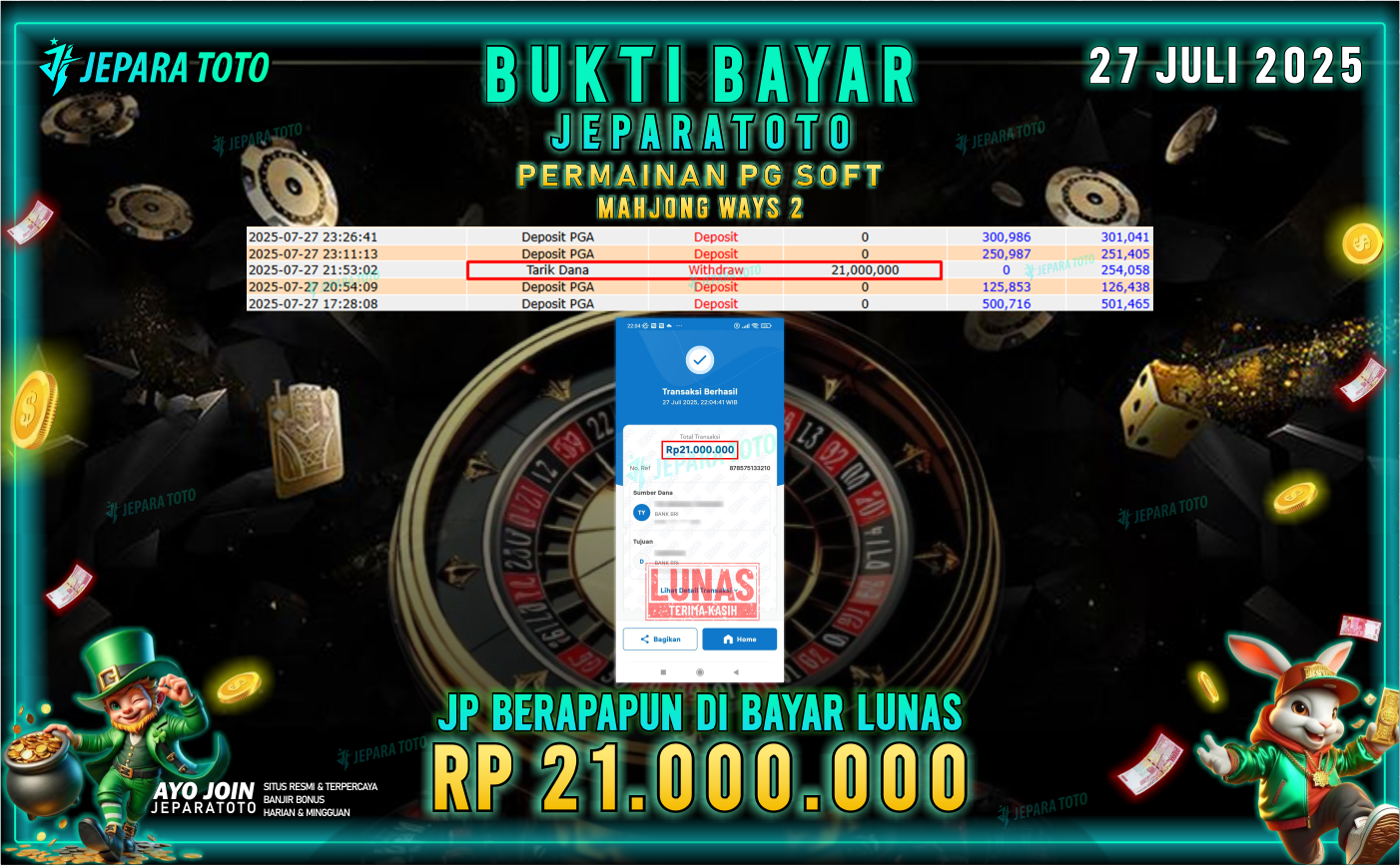 BUKTI KEMENANGAN MEMBER JEPARATOTO | MAHJONG WAYS 2
