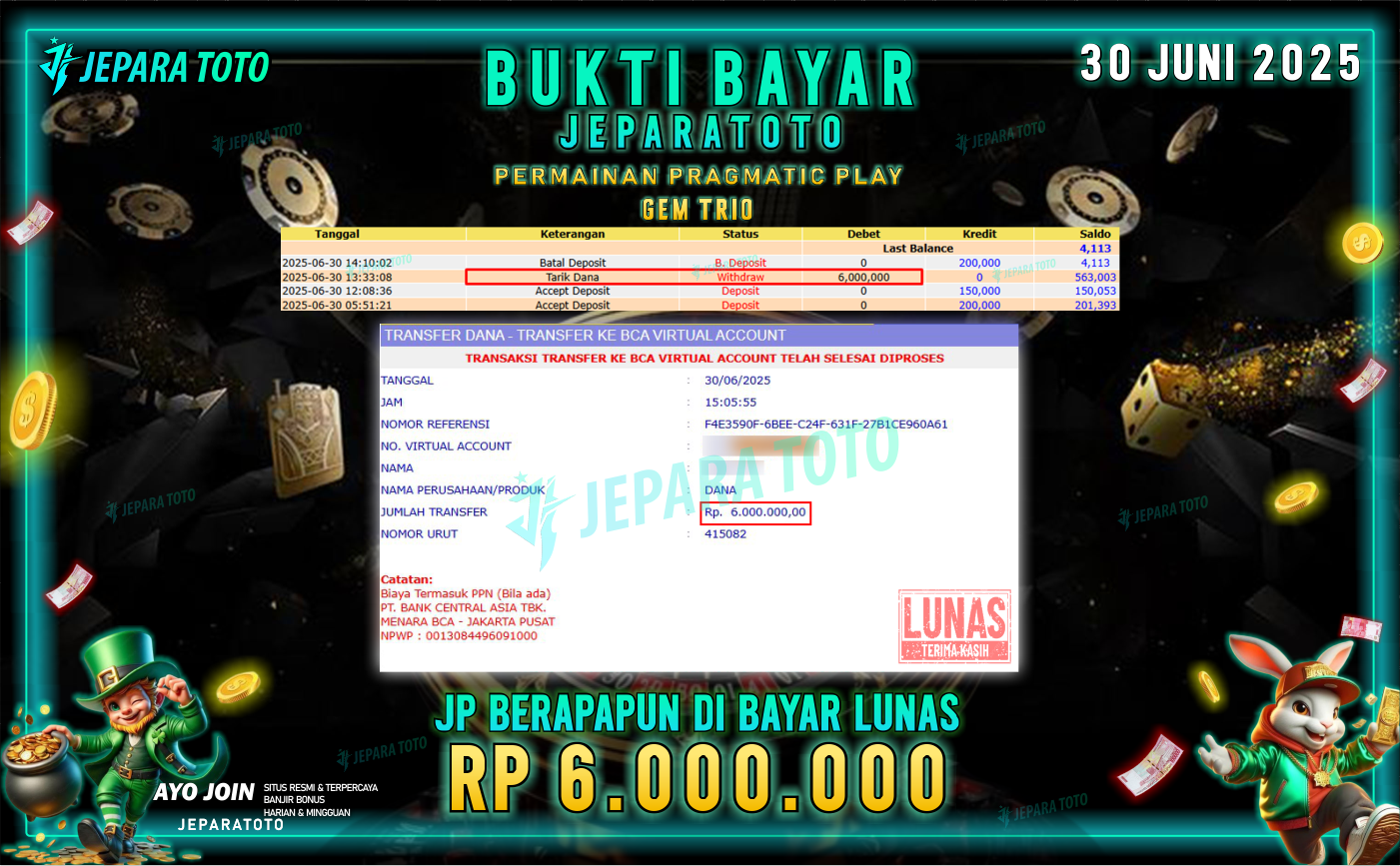 BUKTI KEMENANGAN MEMBER JEPARATOTO | GEM TRIO