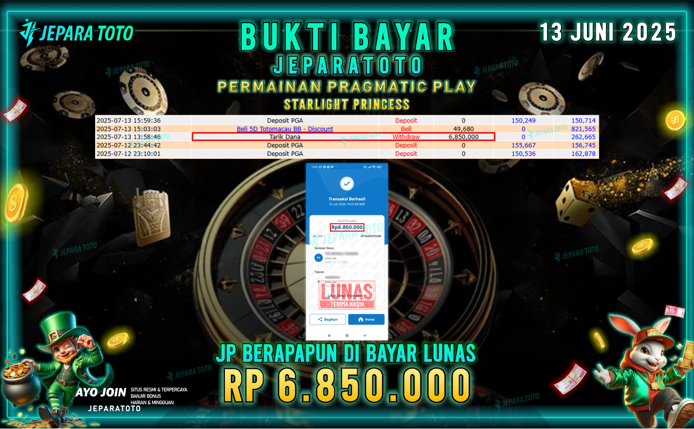 BUKTI KEMENANGAN MEMBER JEPARATOTO | STARLIGHT PRINCESS