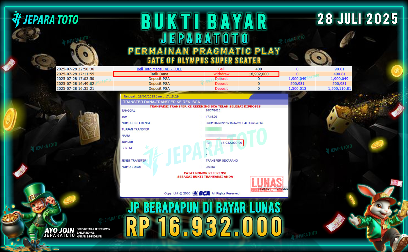BUKTI KEMENANGAN MEMBER JEPARATOTO | GATE OF OLYMPUS SUPER SCATER