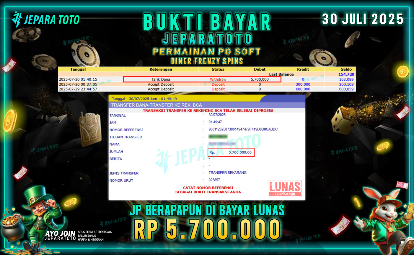 BUKTI KEMENANGAN MEMBER JEPARATOTO | DINNER FENZY SPINS