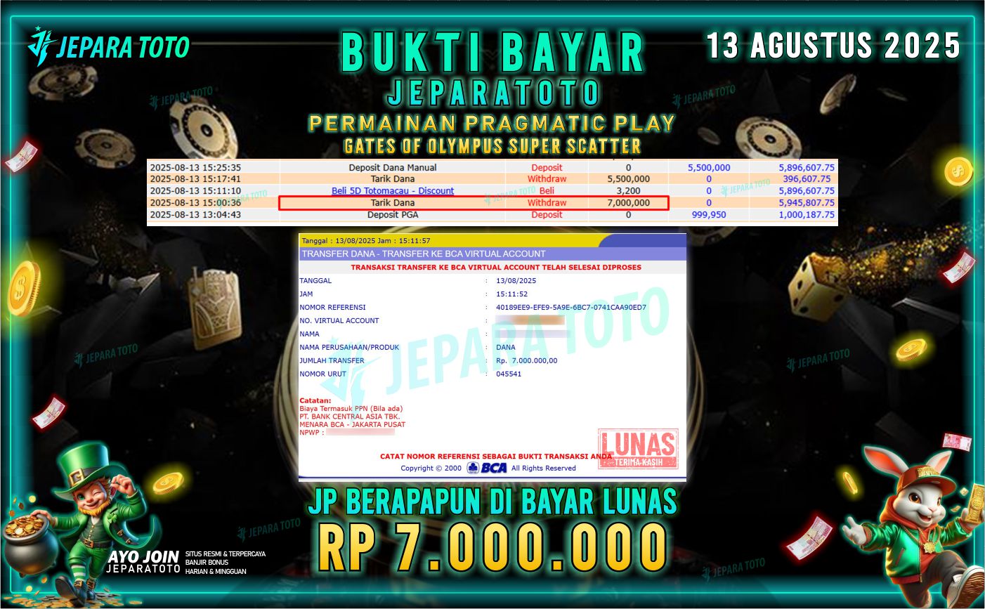 BUKTI KEMENANGAN MEMBER JEPARATOTO | GATES OF OLYMPUS SUPER SCATTER