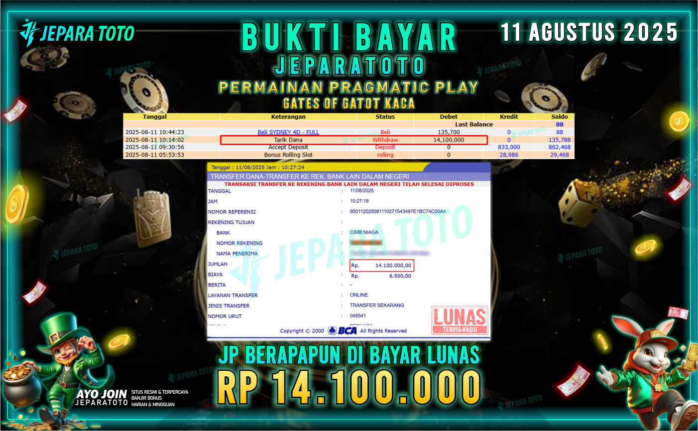 BUKTI KEMENANGAN MEMBER JEPARATOTO | GATES OF GATOT KACA