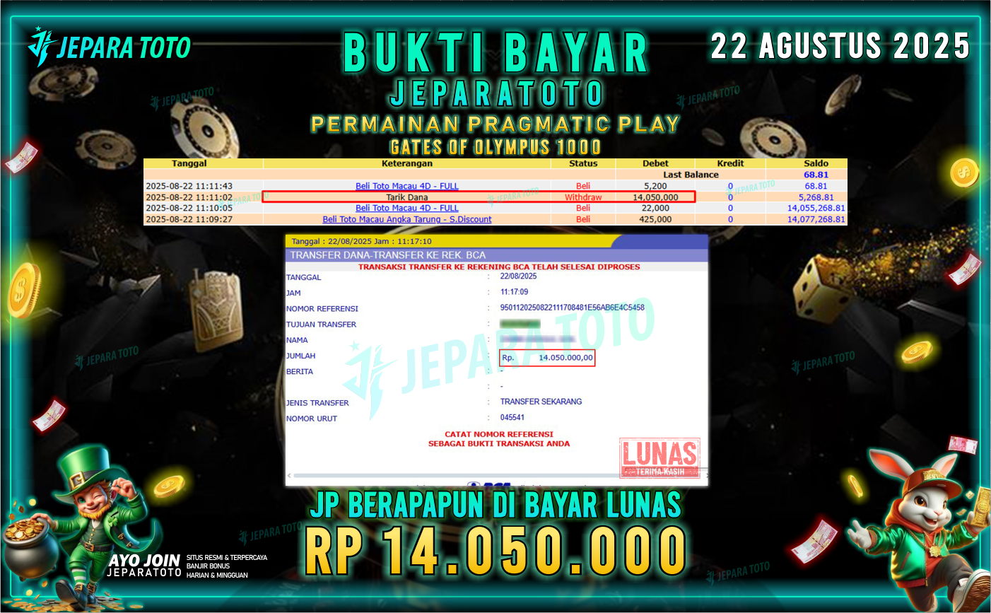 BUKTI KEMENANGAN MEMBER JEPARATOTO | GATES OF OLYMPUS 1000