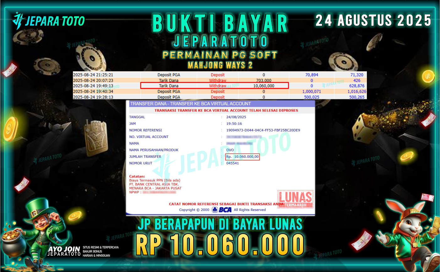 BUKTI KEMENANGAN MEMBER JEPARATOTO | MAHJONG WAYS 2