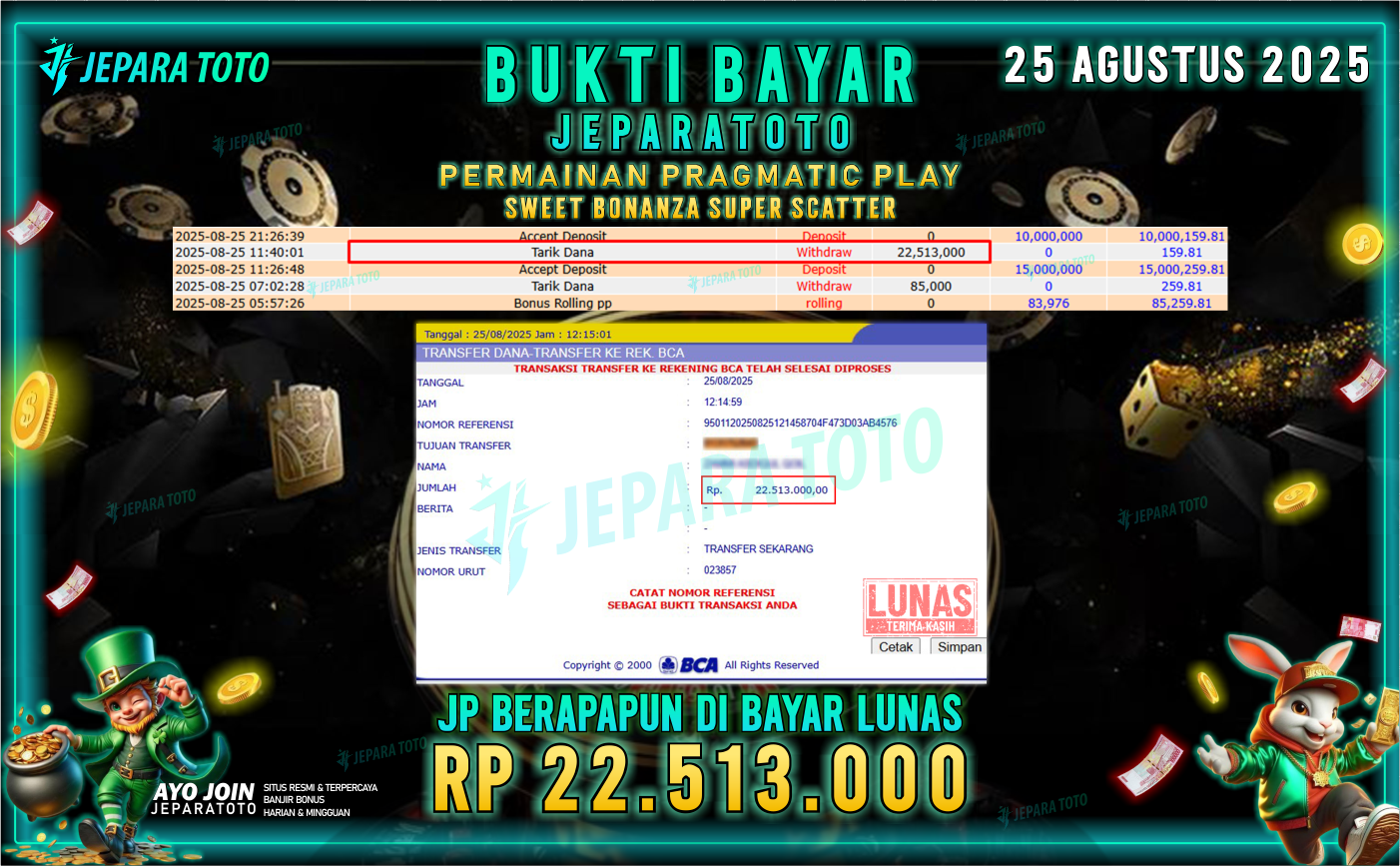 BUKTI KEMENANGAN MEMBER JEPARATOTO | SWEET BONANZA SUPER SCATTER