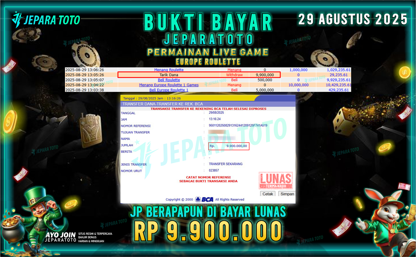 BUKTI KEMENANGAN MEMBER JEPARATOTO | EUROPE ROULETTE