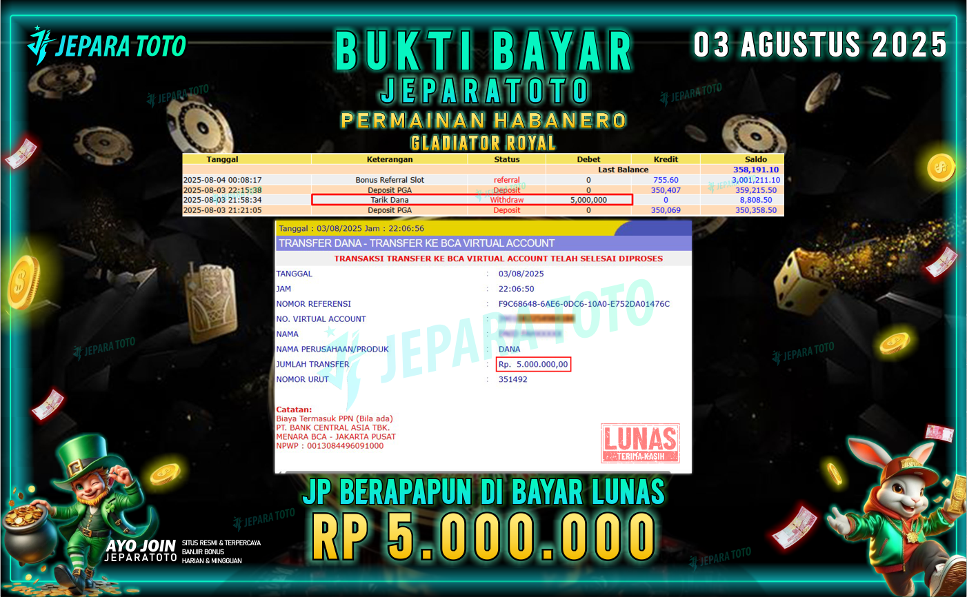BUKTI KEMENANGAN MEMBER JEPARATOTO | GLADIATOR ROYAL