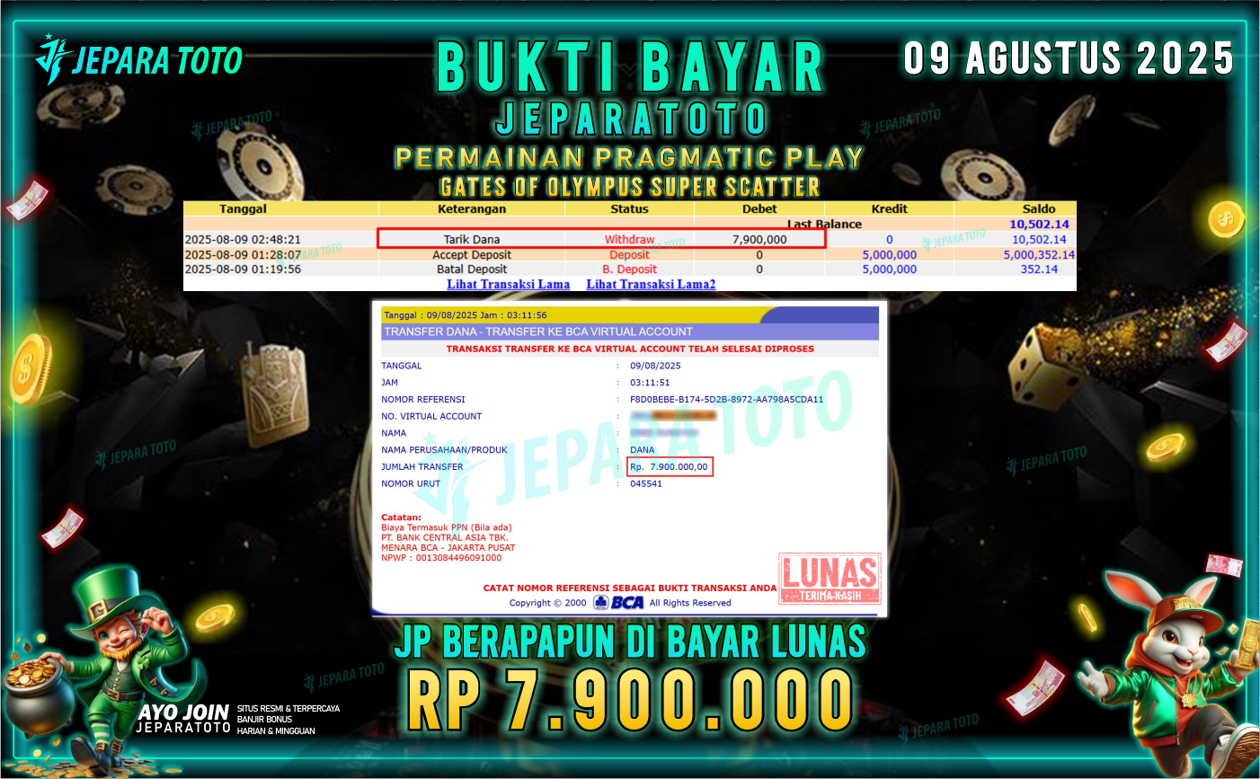 BUKTI KEMENANGAN MEMBER JEPARATOTO | GATES OF OLYMPUS SUPER SCATTER