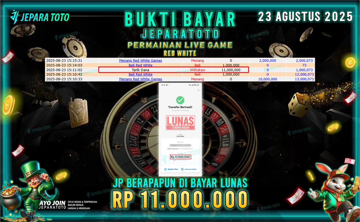 BUKTI KEMENANGAN MEMBER JEPARATOTO | RED WHITE