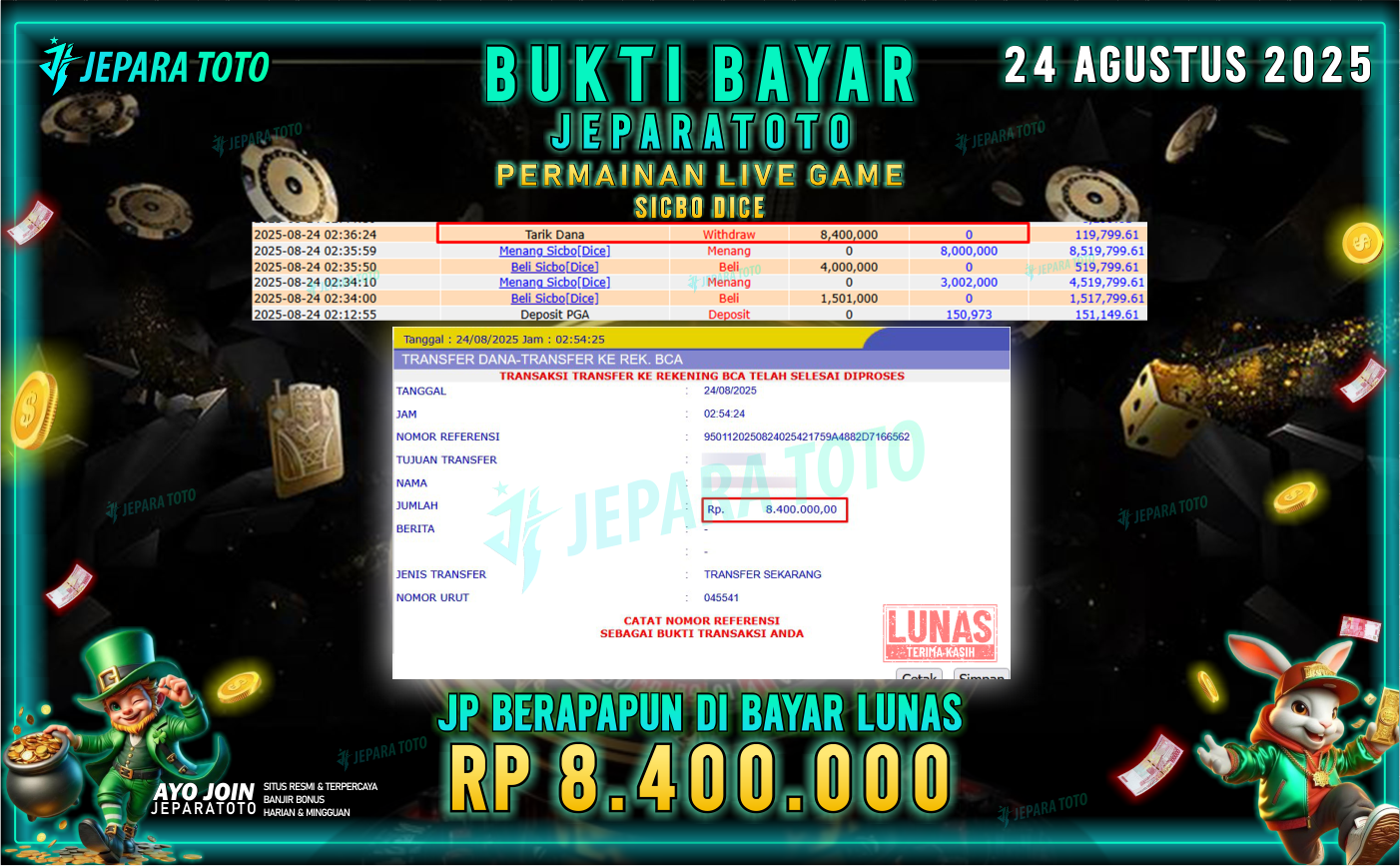 BUKTI KEMENANGAN MEMBER JEPARATOTO | SICBO DICE