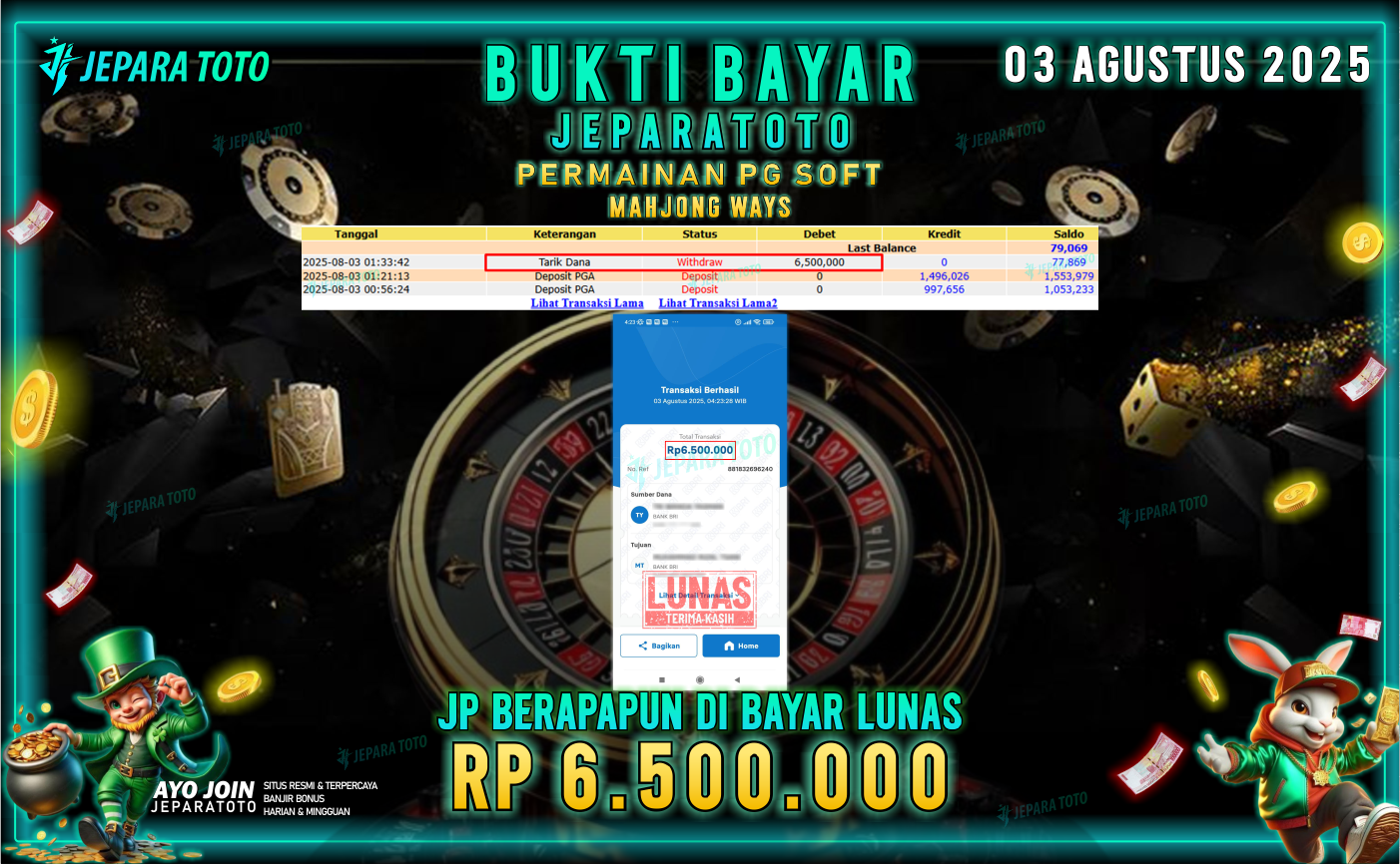 BUKTI KEMENANGAN MEMBER JEPARATOTO | MAHJONG WAYS