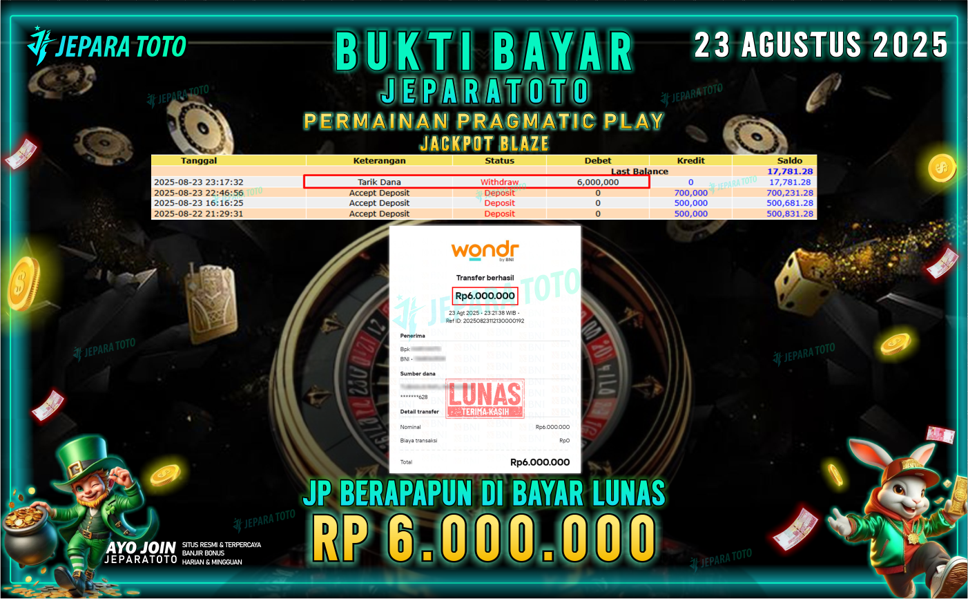 BUKTI KEMENANGAN MEMBER JEPARATOTO | JACKPOT BLAZE
