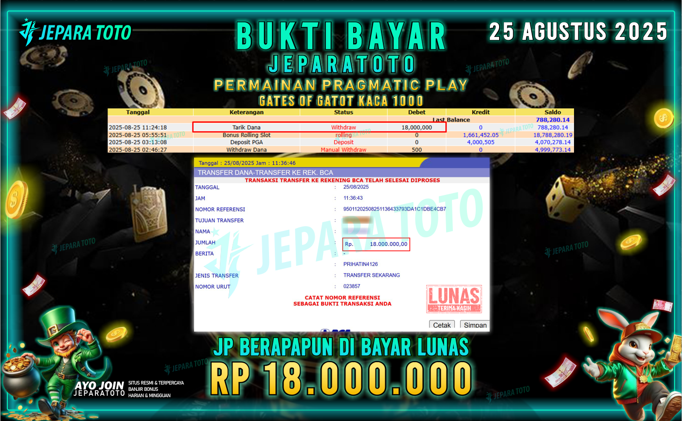 BUKTI KEMENANGAN MEMBER JEPARATOTO | GATOT OF GATOT KACA 1000