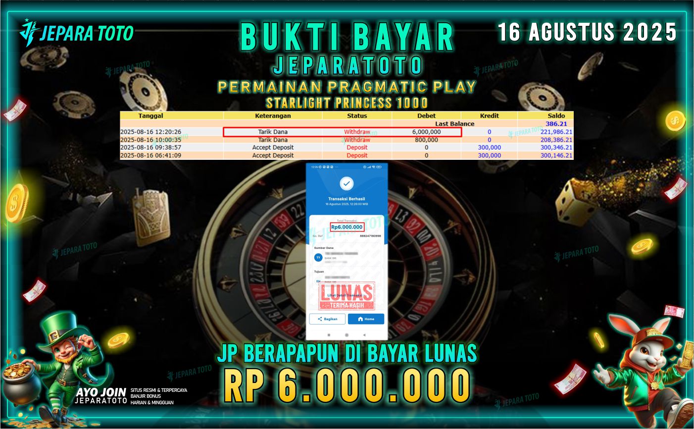 BUKTI KEMENANGAN MEMBER JEPARATOTO | STARLIGHT PRINCESS 1000