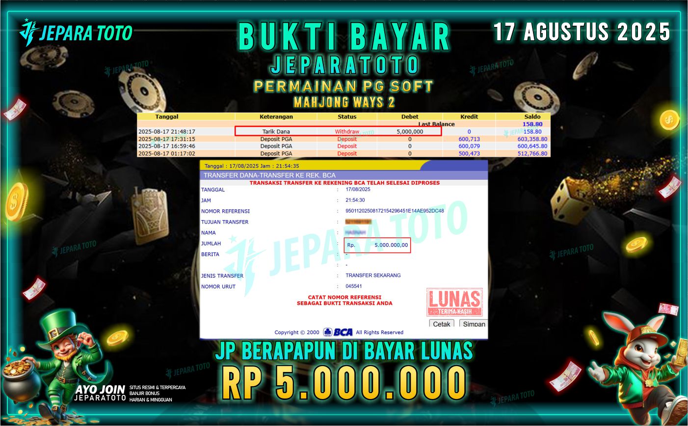 BUKTI KEMENANGAN MEMBER JEPARATOTO | MAHJONG WAYS 2