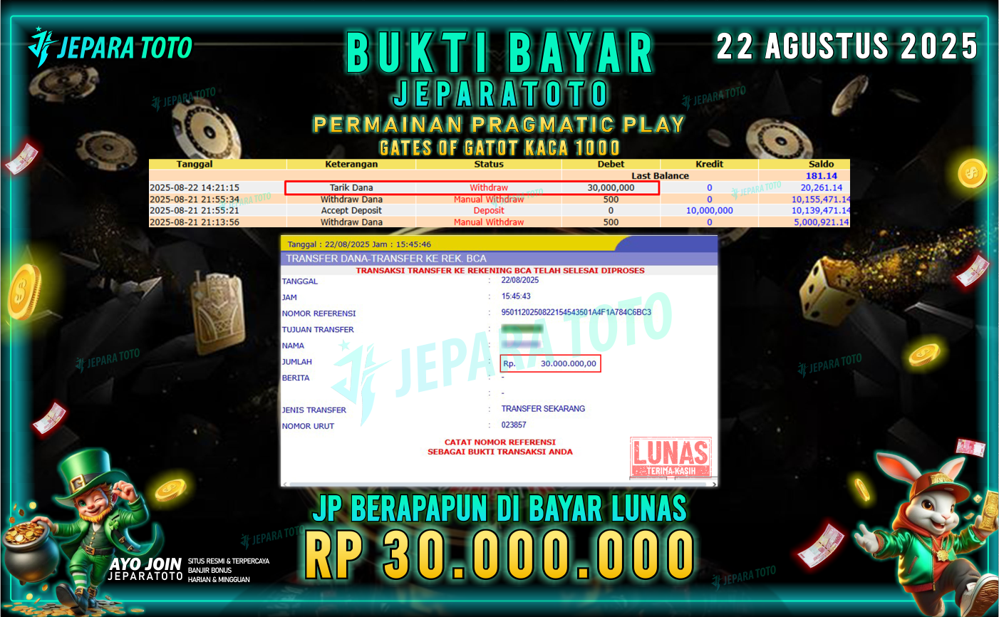 BUKTI KEMENANGAN MEMBER JEPARATOTO | GATES OF GATOT KACA 1000
