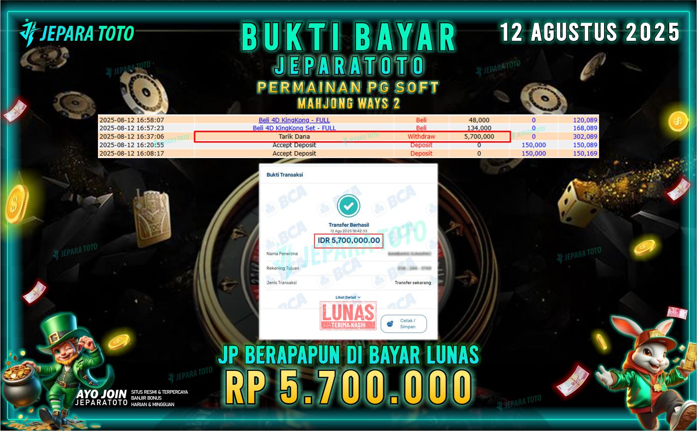 BUKTI KEMENANGAN MEMBER JEPARATOTO | MAHJONG WAYS