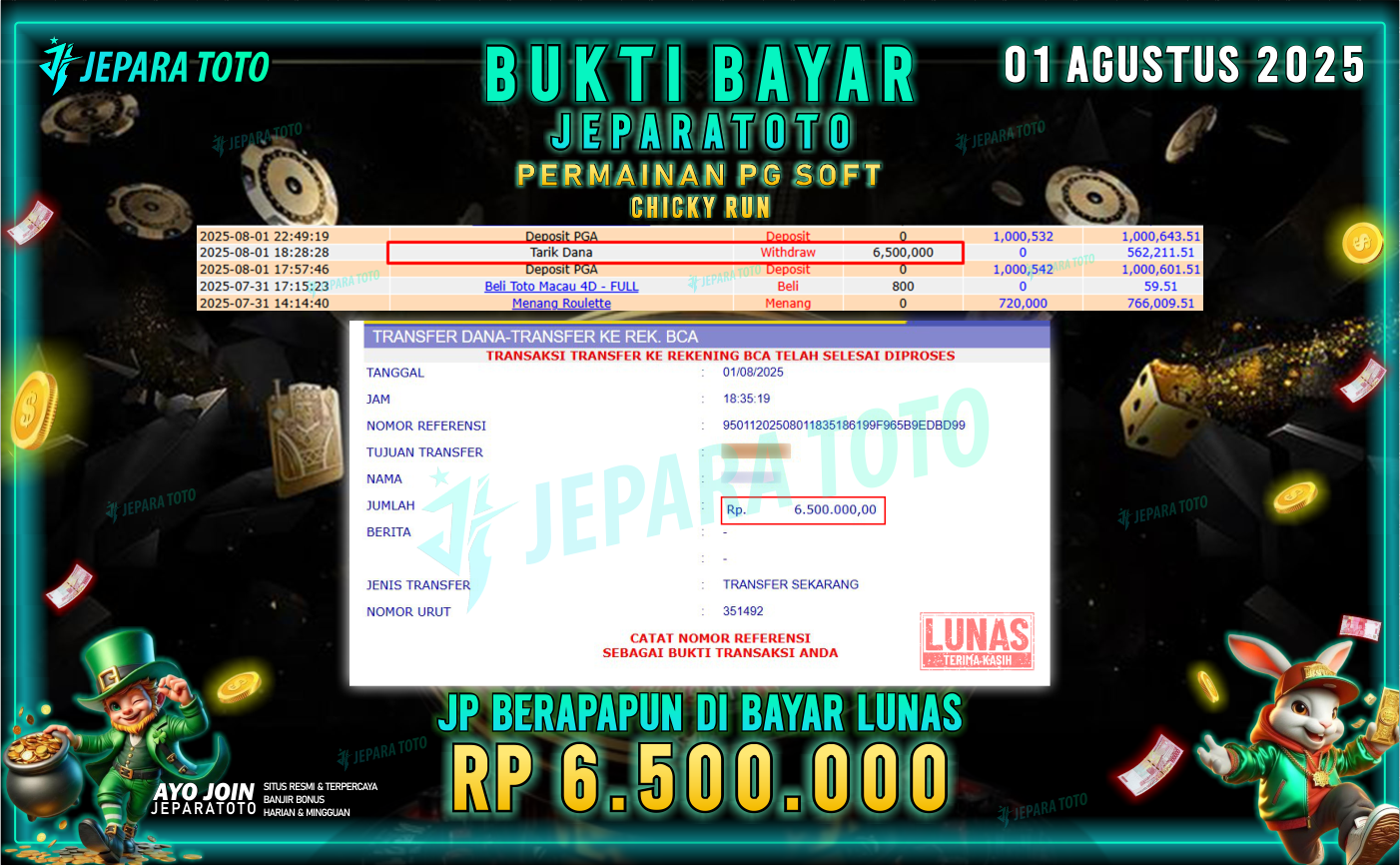 BUKTI KEMENANGAN MEMBER JEPARATOTO | CHICKY RUN