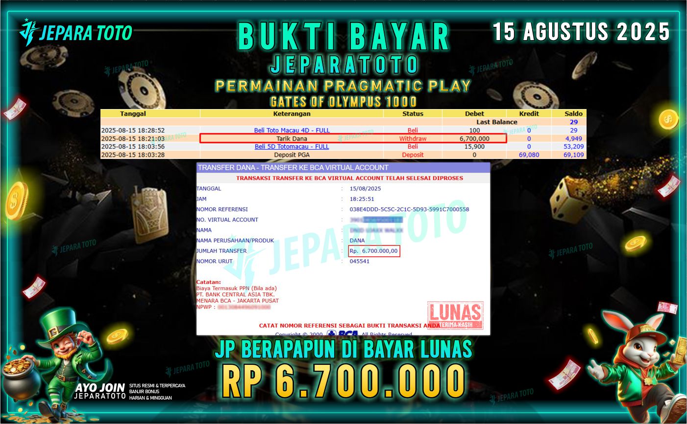 BUKTI KEMENANGAN MEMBER JEPARATOTO | GATES OF OLYMPUS 1000