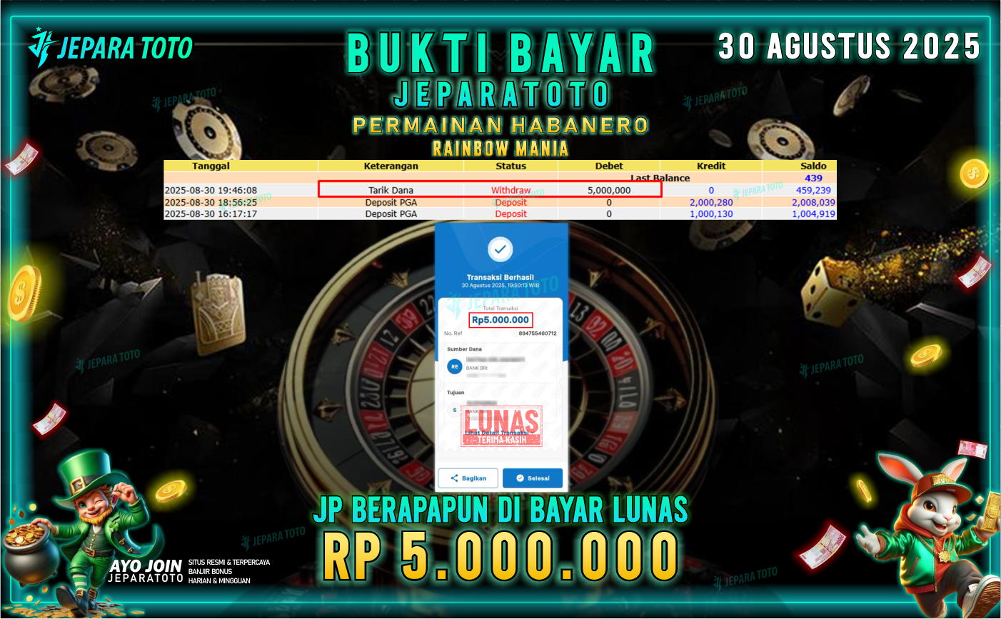 BUKTI KEMENANGAN MEMBER JEPARATOTO | RAINBOW MANIA