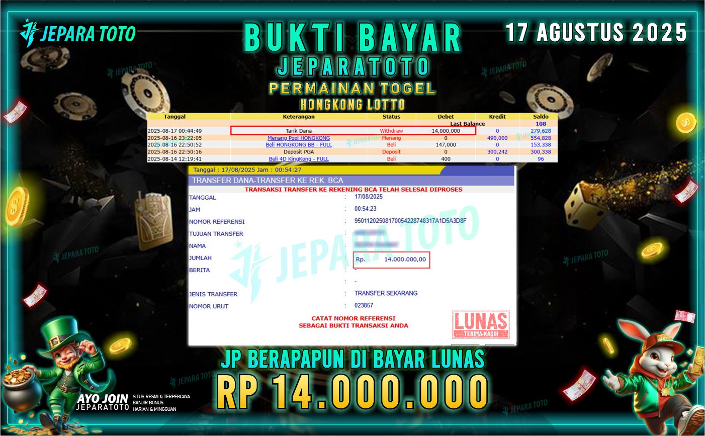 BUKTI KEMENANGAN MEMBER JEPARATOTO | HONGKONG LOTTO