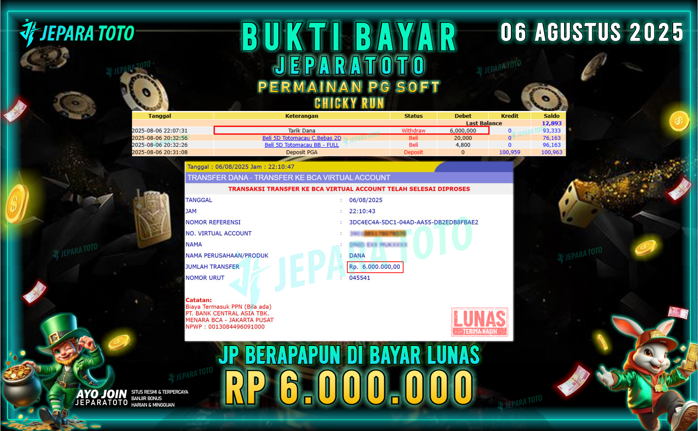 BUKTI KEMENANGAN MEMBER JEPARATOTO | CHICKY RUN