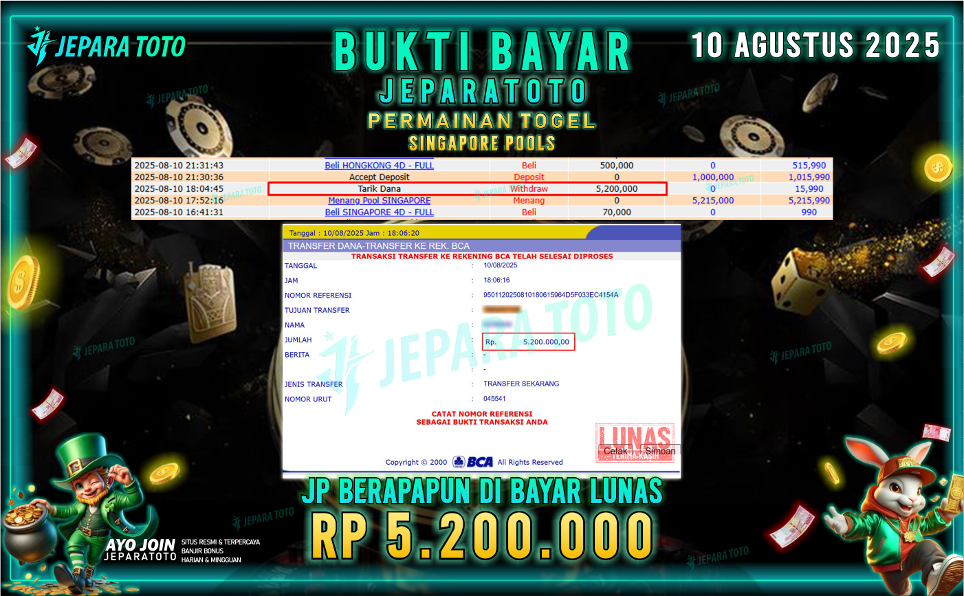 BUKTI KEMENANGAN MEMBER JEPARATOTO | SINGAPORE POOLS