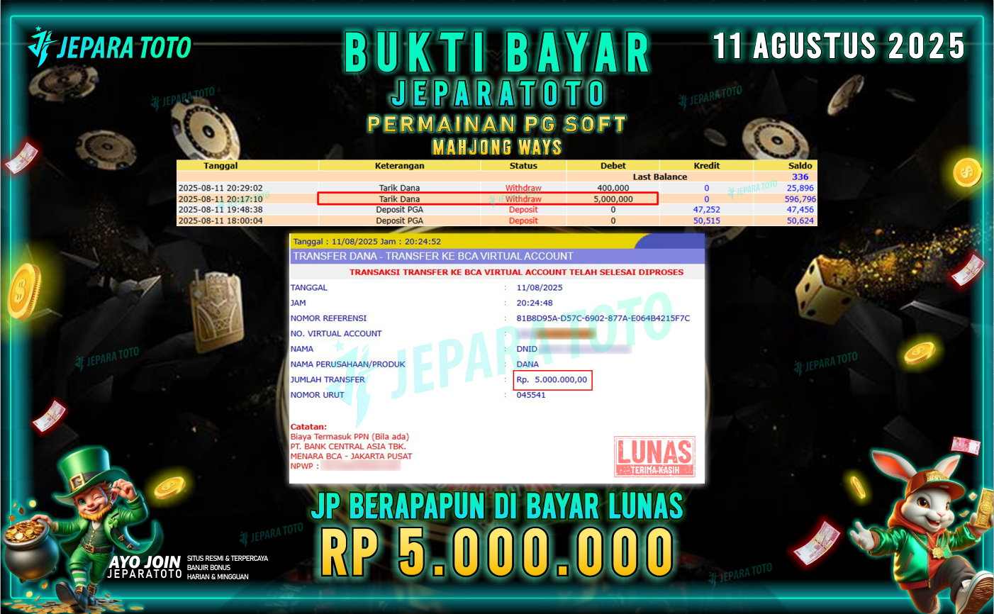 BUKTI KEMENANGAN MEMBER JEPARATOTO | MAHJONG WAYS