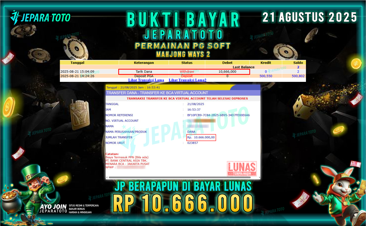 BUKTI KEMENANGAN MEMBER JEPARATOTO | MAHJONG WAYS 2