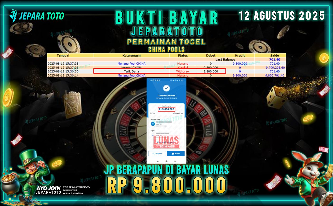 BUKTI KEMENANGAN MEMBER JEPARATOTO | CHINA POOLS