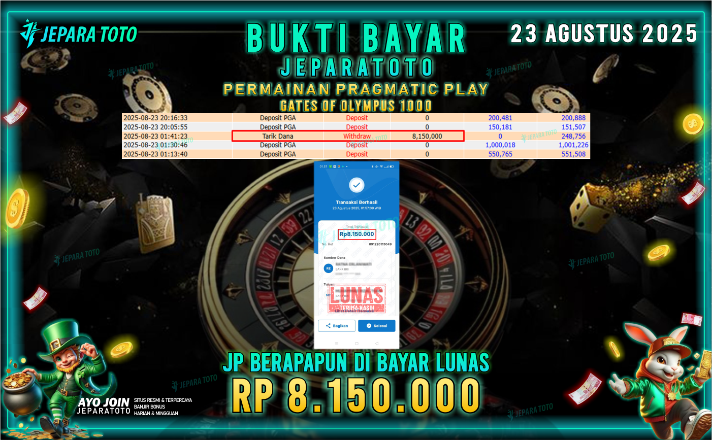 BUKTI KEMENANGAN MEMBER JEPARATOTO | GATES OF OLYMPUS 1000