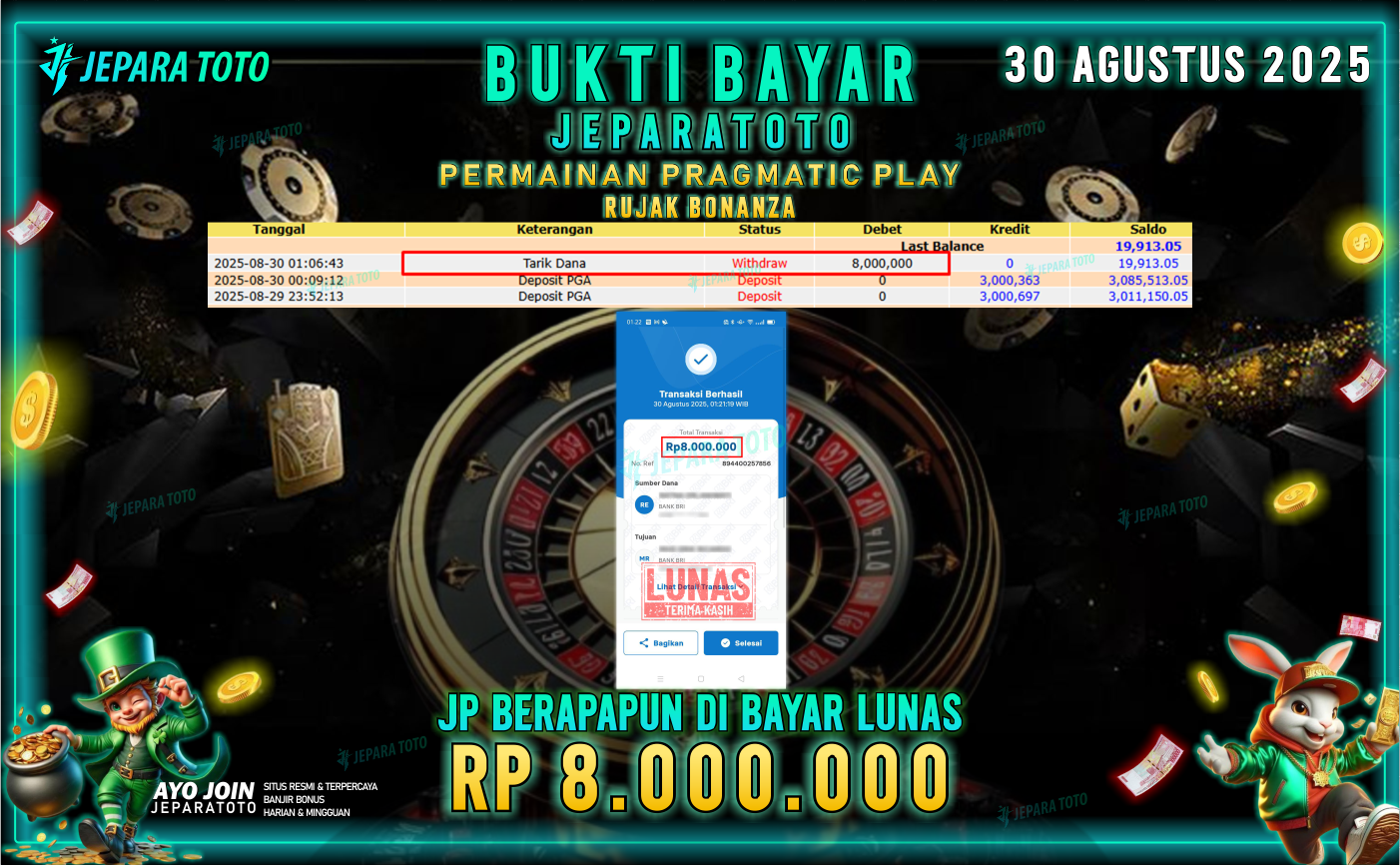 BUKTI KEMENANGAN MEMBER JEPARATOTO | RUJAK BONANZA