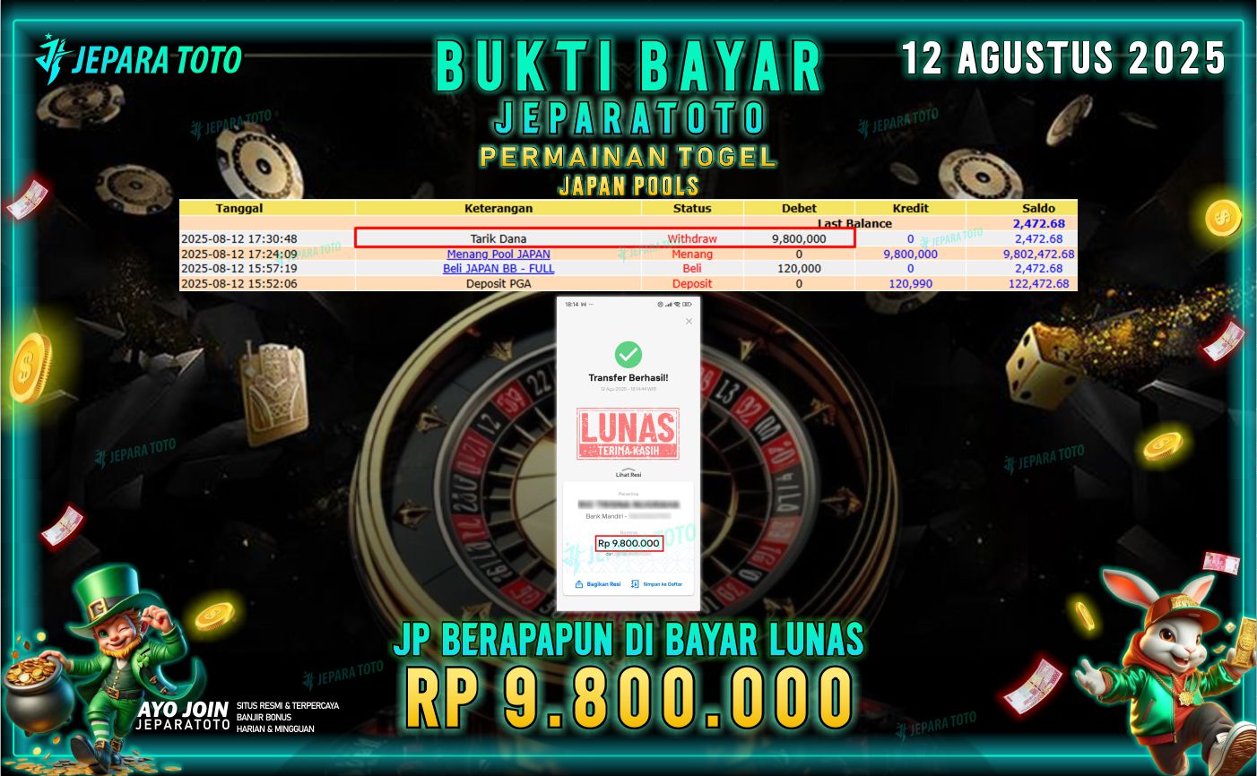 BUKTI KEMENANGAN MEMBER JEPARATOTO | JAPAN POOLS