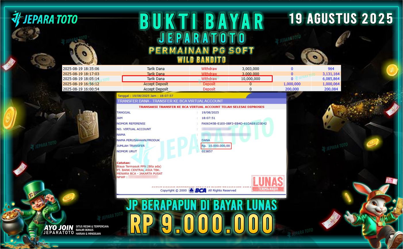 BUKTI KEMENANGAN MEMBER JEPARATOTO | WILD BANDITO