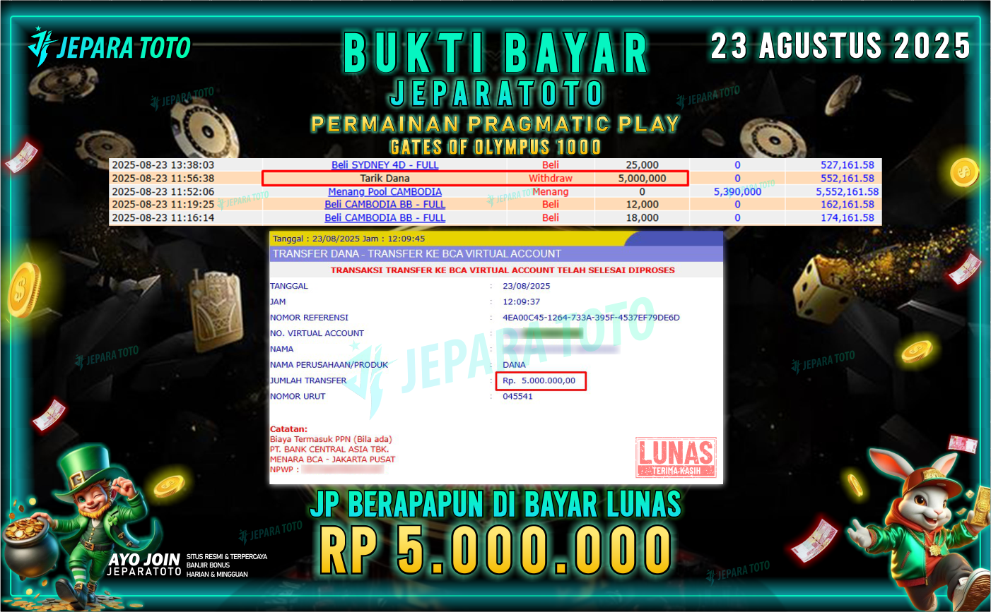 BUKTI KEMENANGAN MEMBER JEPARATOTO | GATES OF OLYMPUS 1000
