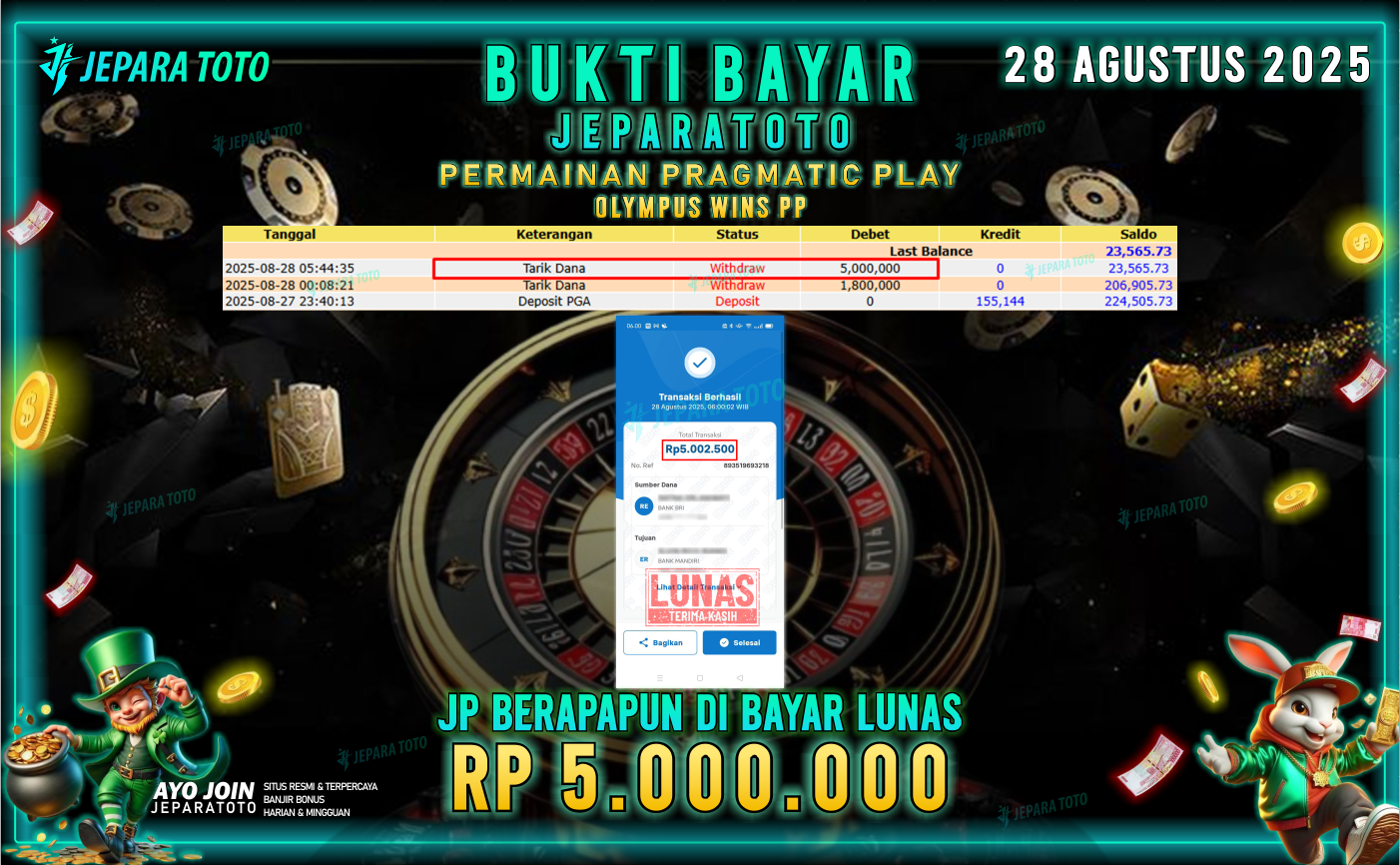 BUKTI KEMENANGAN MEMBER JEPARATOTO | OLYMPUS WINS PP