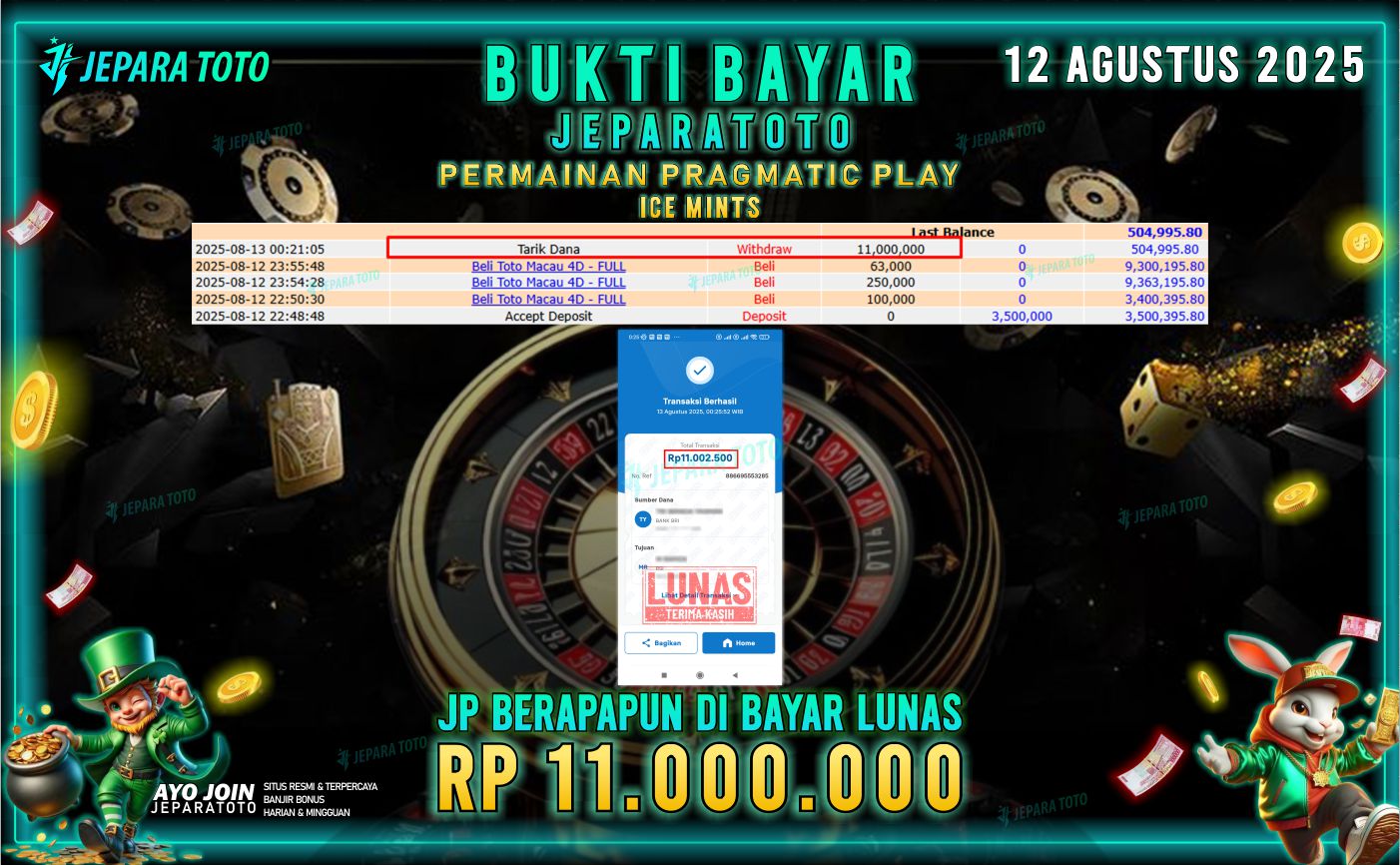 BUKTI KEMENANGAN MEMBER JEPARATOTO | ICE MINTS