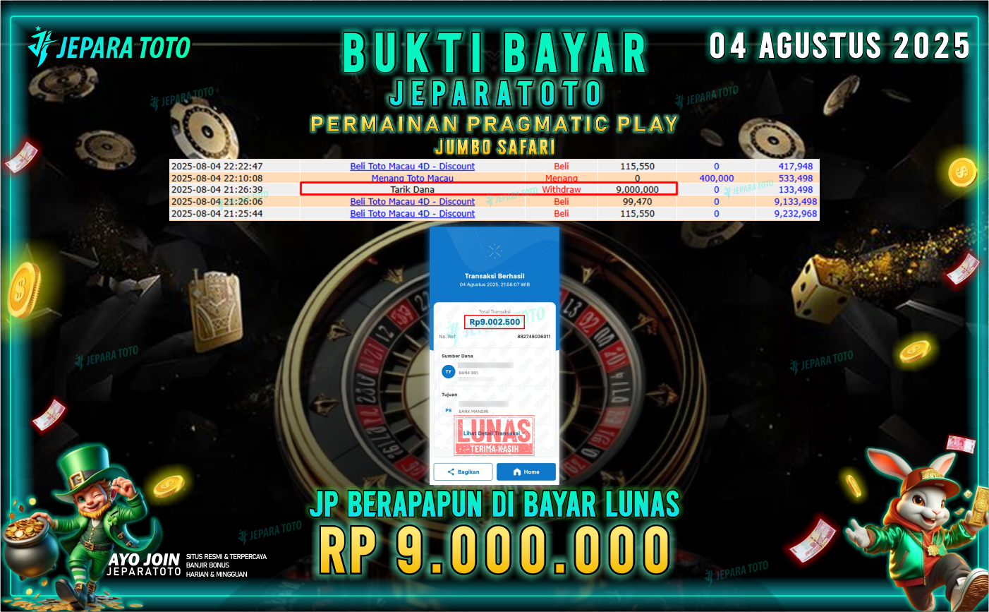 BUKTI KEMENANGAN MEMBER JEPARATOTO | JUMBO SAFARI