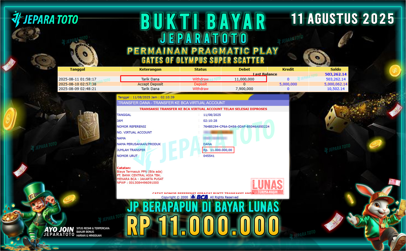 BUKTI KEMENANGAN MEMBER JEPARATOTO | GATES OF OLYMPUS SUPER SCATTER
