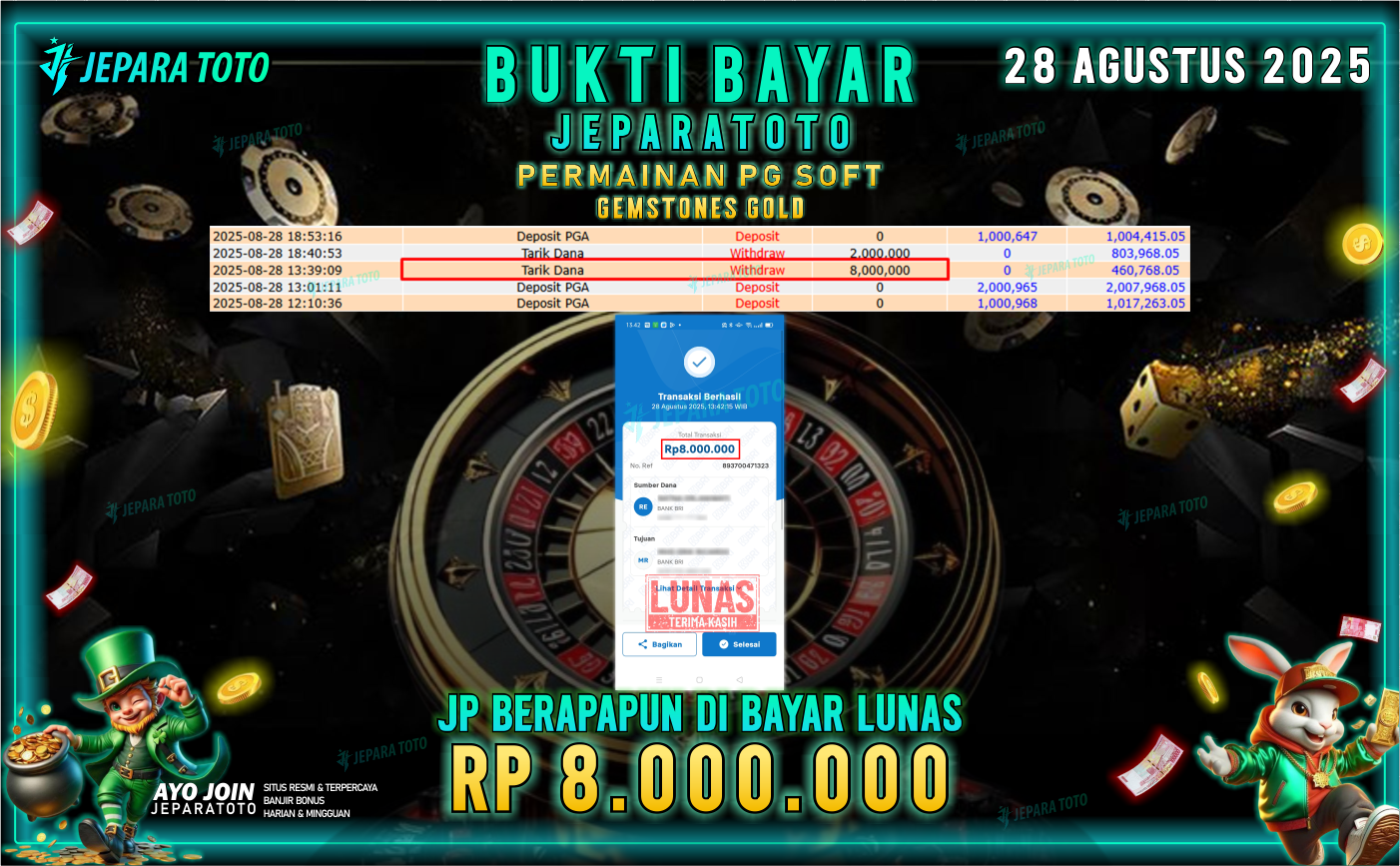 BUKTI KEMENANGAN MEMBER JEPARATOTO | GEMSTONES GOLD