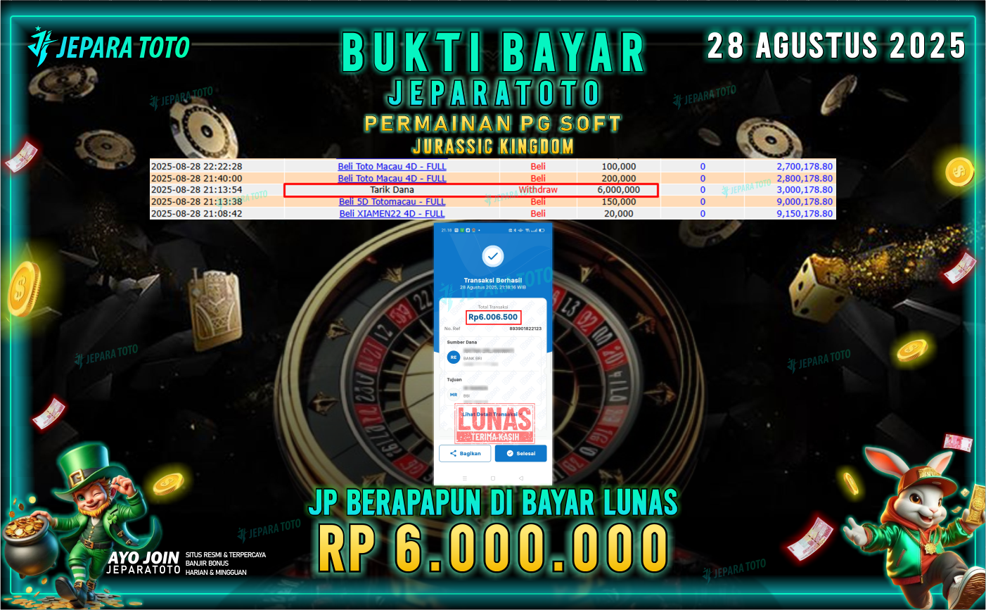 BUKTI KEMENANGAN MEMBER JEPARATOTO | JURASIC KINGDOM