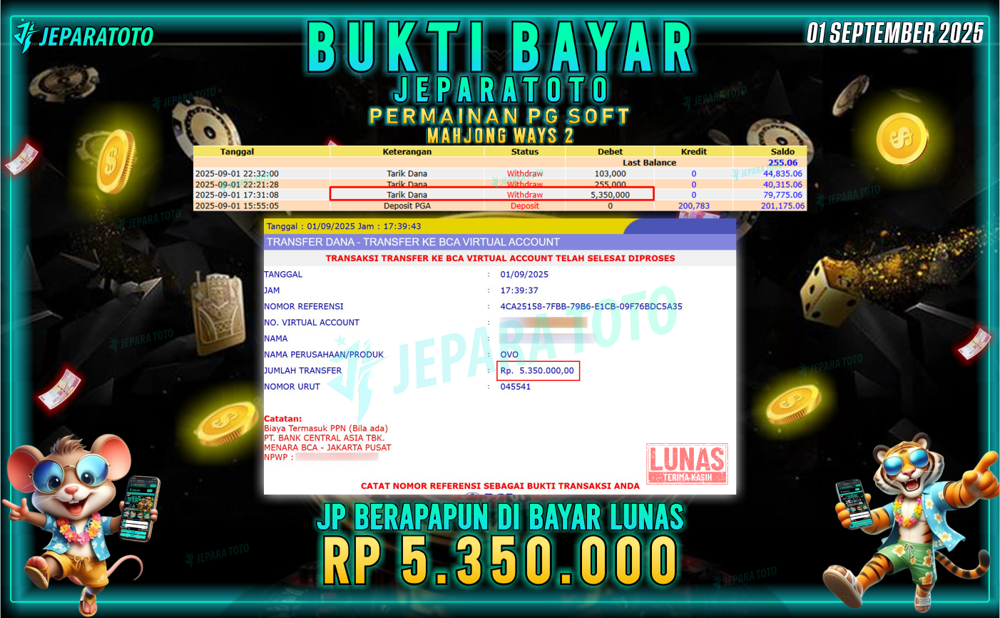 BUKTI KEMENANGAN MEMBER JEPARATOTO | MAHJONG WAYS 2