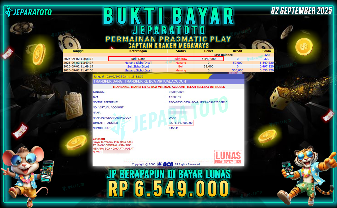 BUKTI KEMENANGAN MEMBER JEPARATOTO | CAPTAIN KRAKEN MEGAWAYS