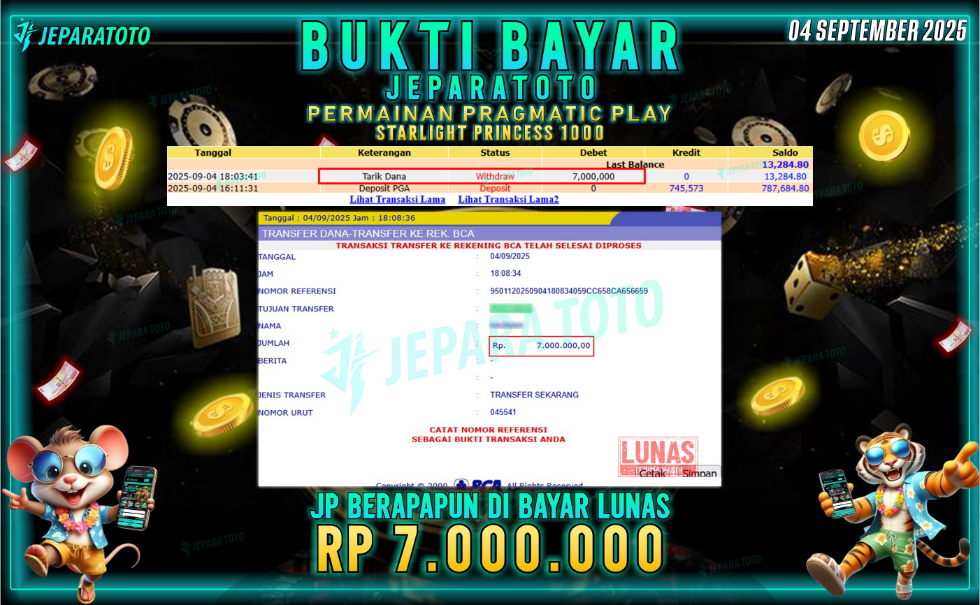 BUKTI KEMENANGAN MEMBER JEPARATOTO | STARLIGHT PRINCESS 1000