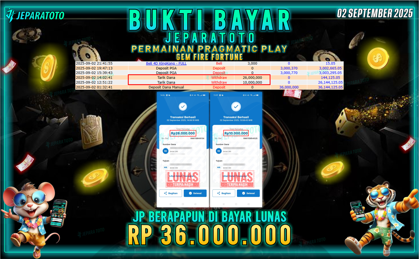 BUKTI KEMENANGAN MEMBER JEPARATOTO | GEM FIRE FORTUNE