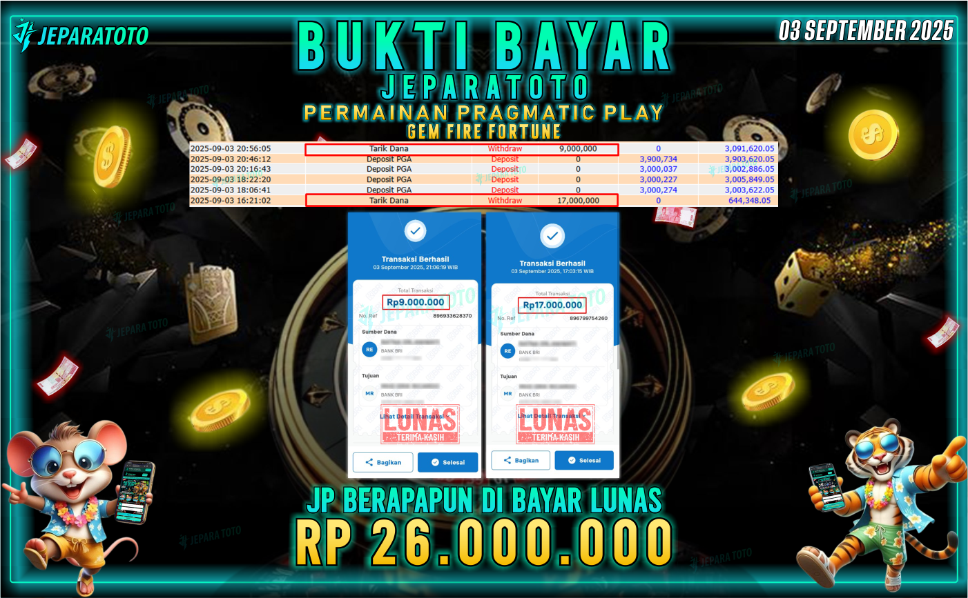 BUKTI KEMENANGAN MEMBER JEPARATOTO | GEM FIRE FORTUNE