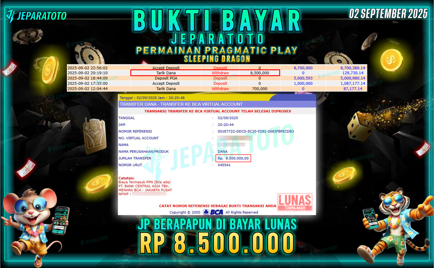 BUKTI KEMENANGAN MEMBER JEPARATOTO | SLEEPING DRAGON