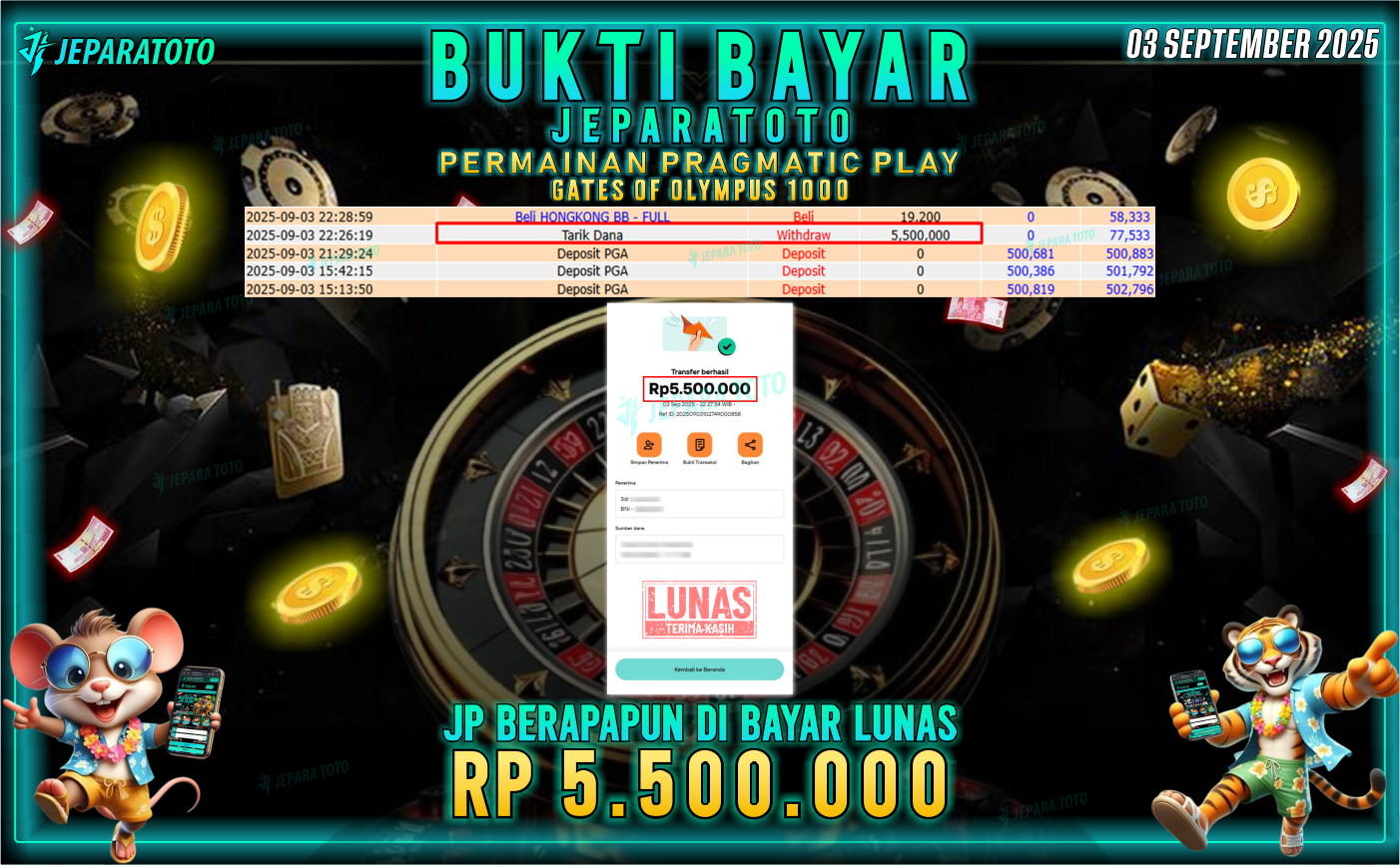 BUKTI KEMENANGAN MEMBER JEPARATOTO | GATES OF OLYMPUS 1000
