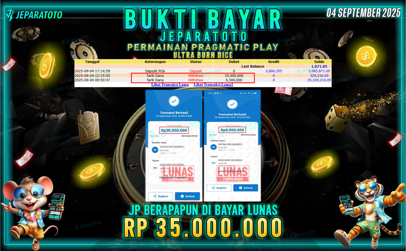 BUKTI KEMENANGAN MEMBER JEPARATOTO | ULTRA BURN DICE